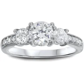 1 1/2ct Three Stone Round Diamond Engagement Ring 14K White Gold