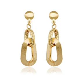 14K Dangling Brushed Gold Rectangle Diamond Cut Earrings