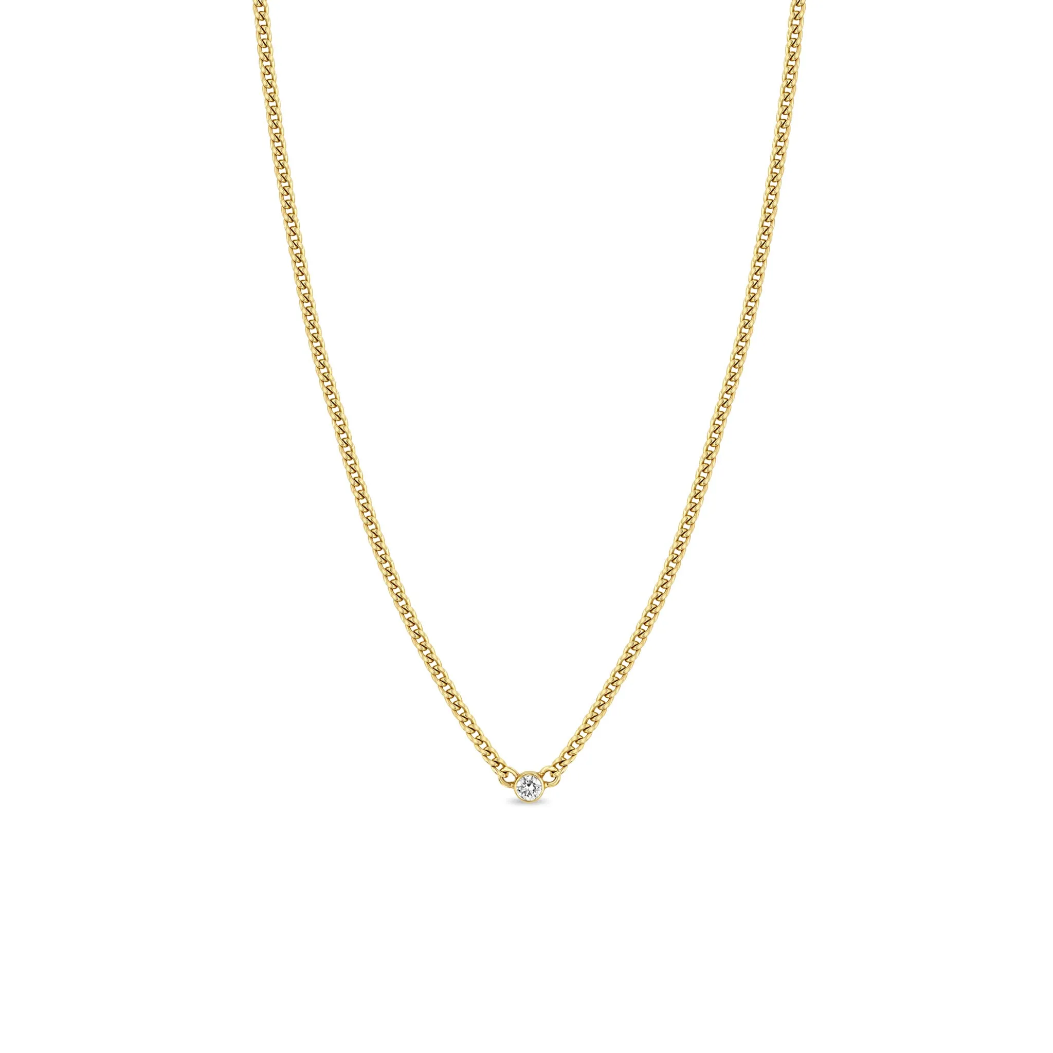 14k Diamond Bezel Extra Small Curb Chain Necklace