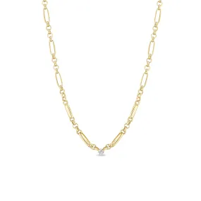 14k Prong Diamond Medium Paperclip Rolo Chain Necklace