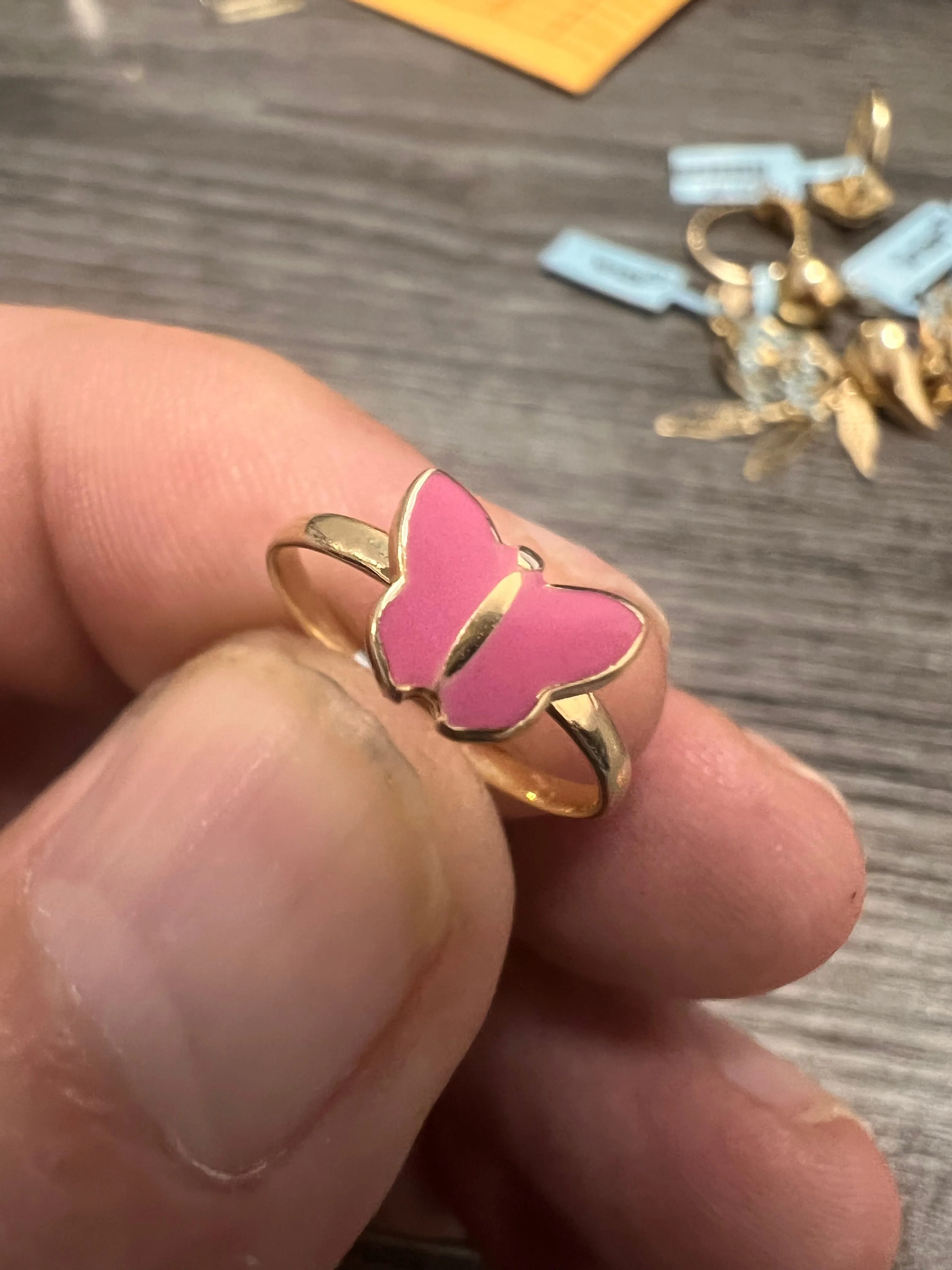 14K Yellow gold baby pink butterfly ring-227143