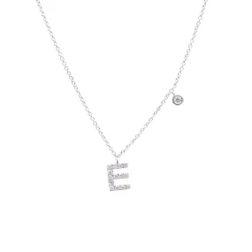 16-18 INCH 14K WHITE GOLD PAVE DIAMOND LETTER E NECKLACE 0.08CTW