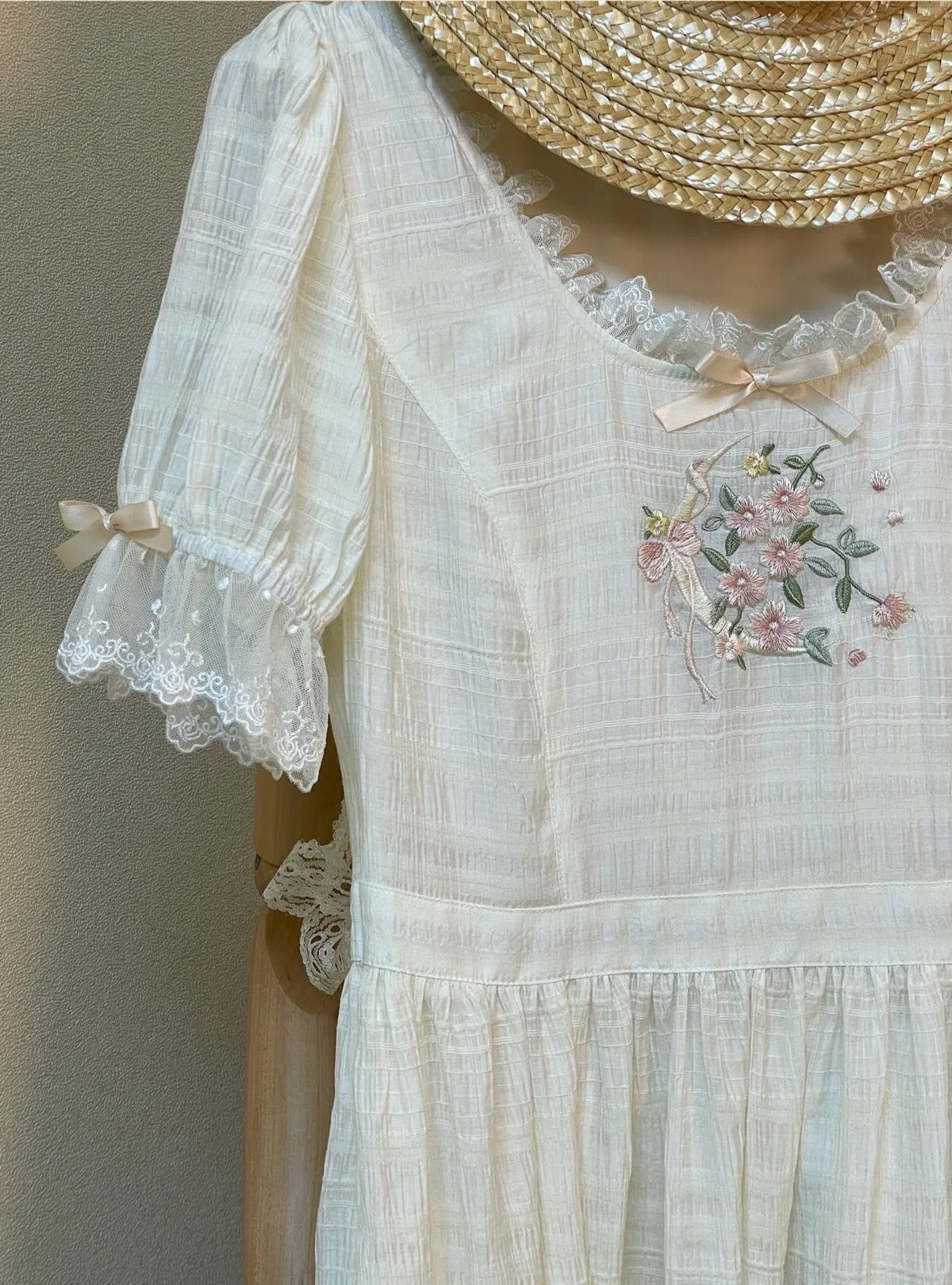 Abbie Cottage Fairy Dress with Floral Embroidery