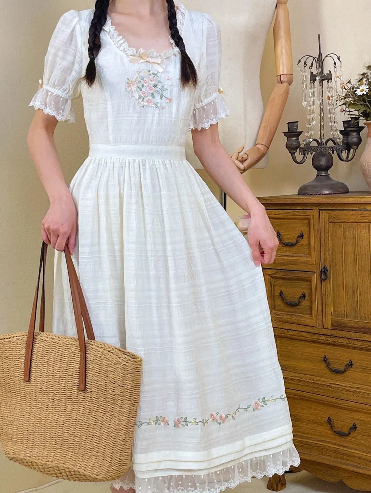 Abbie Cottage Fairy Dress with Floral Embroidery