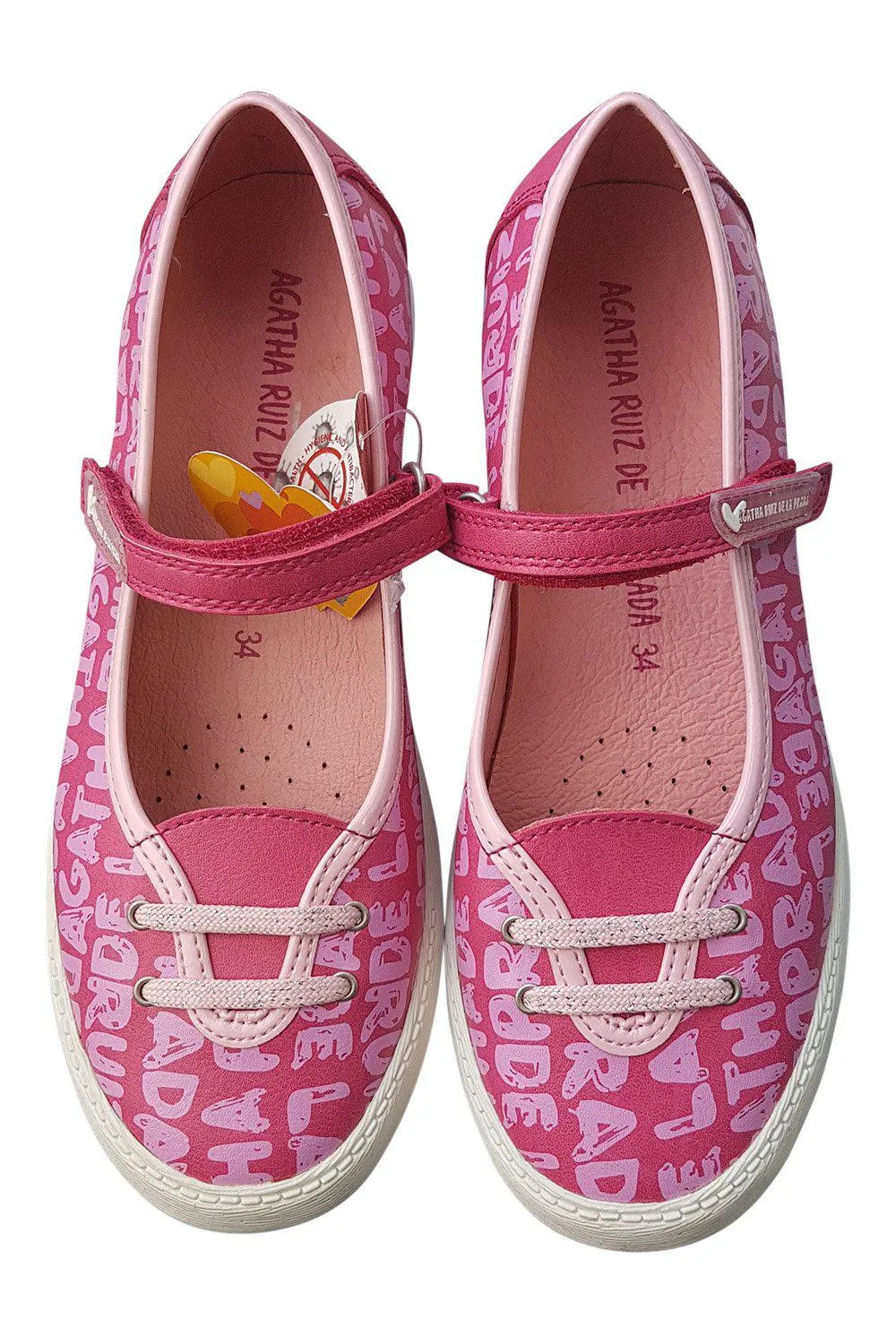 AGATHA RUIZ DE LA PRADA Girls Canvas Pink Writing Pumps (34)