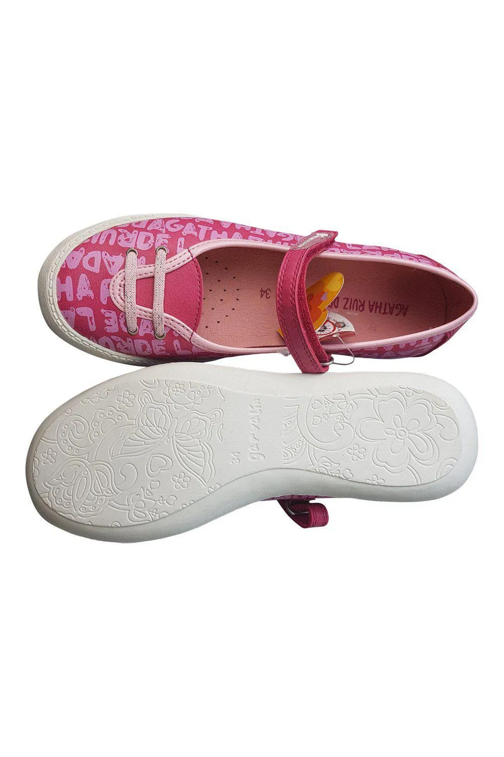 AGATHA RUIZ DE LA PRADA Girls Canvas Pink Writing Pumps (34)