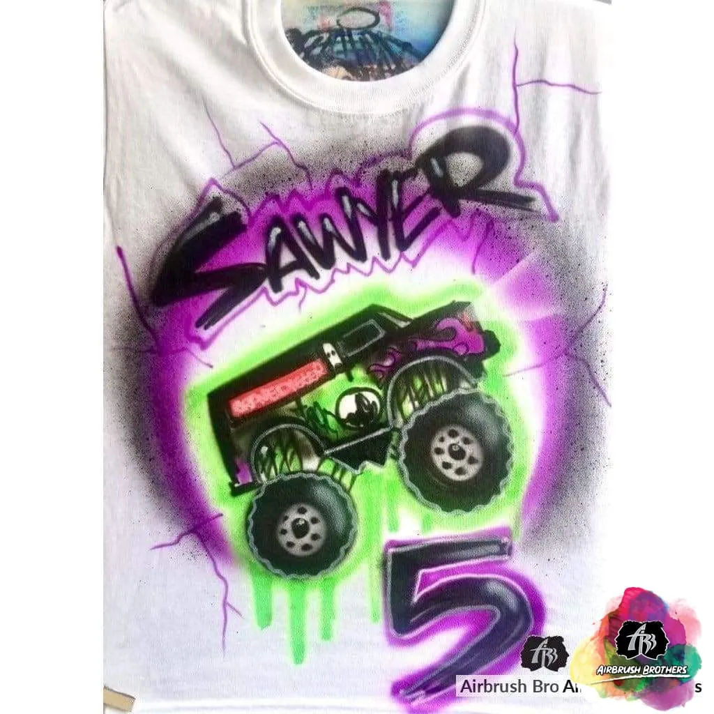 Airbrush Grave Digger Monster Truck Splatter Shirt Design