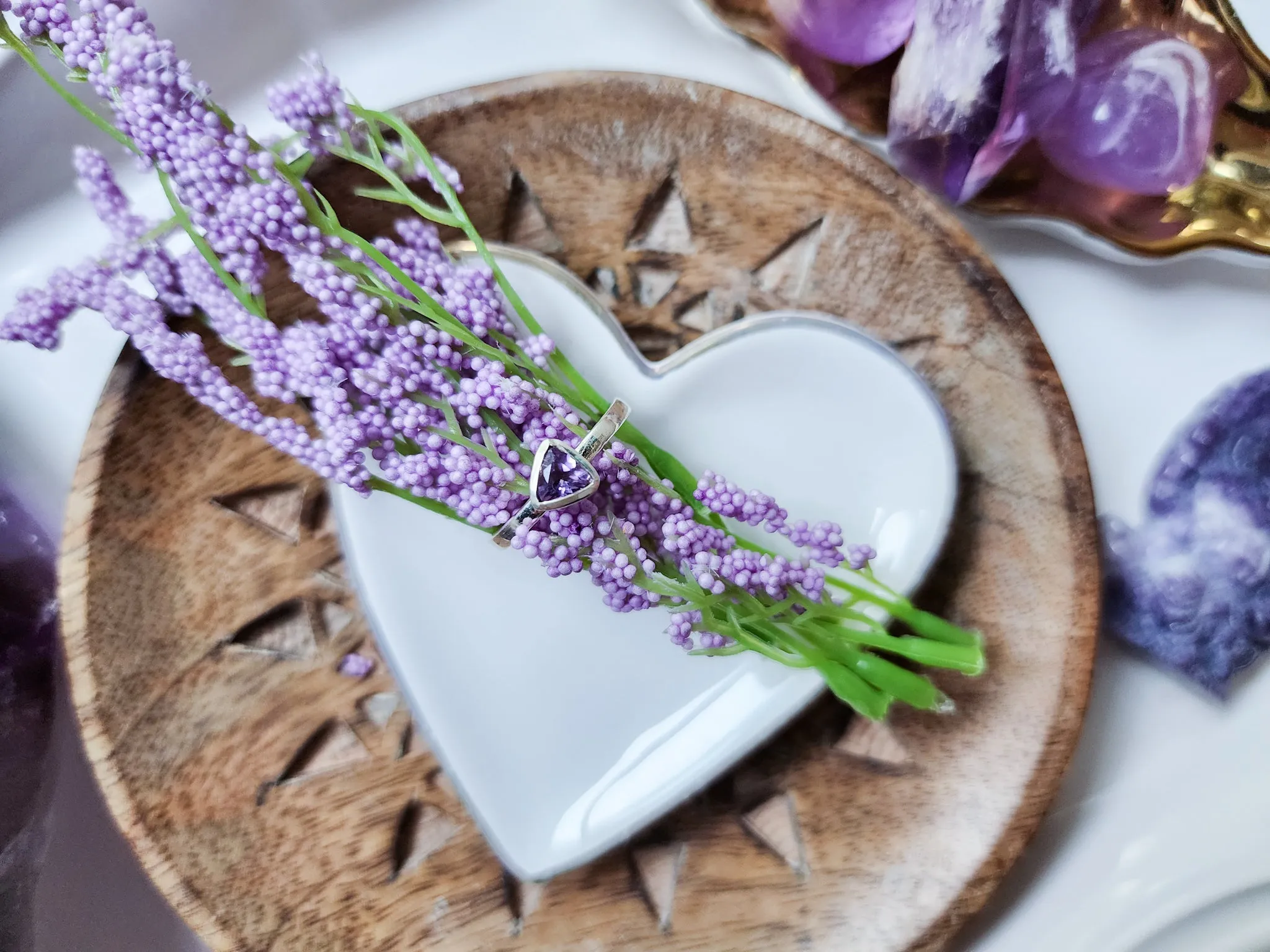 Amethyst Dainty Triangle Ring