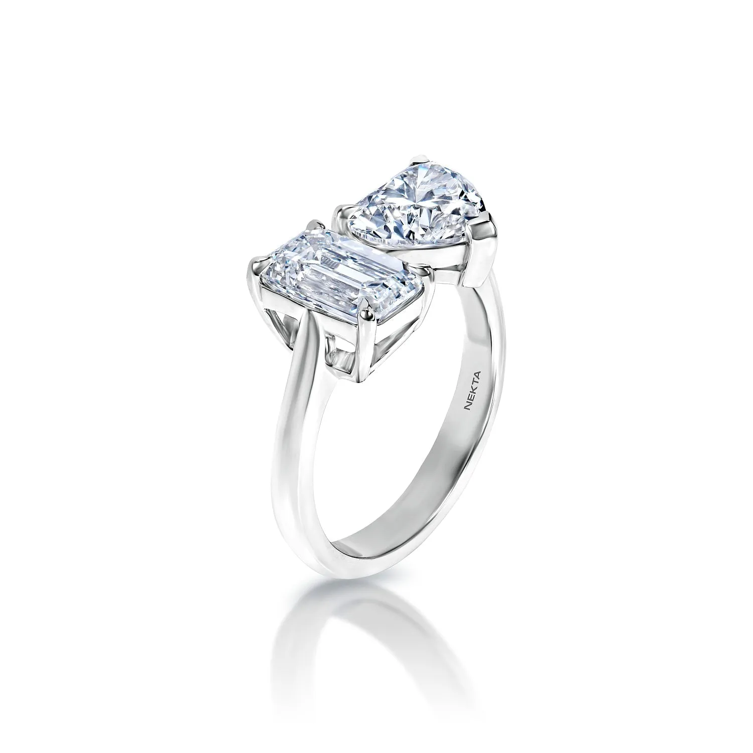 Amirah 4 Carat F VVS1 - VS1 Emerald and Heart Shape Diamond Engagement Ring in Platinum by Mike Nekta