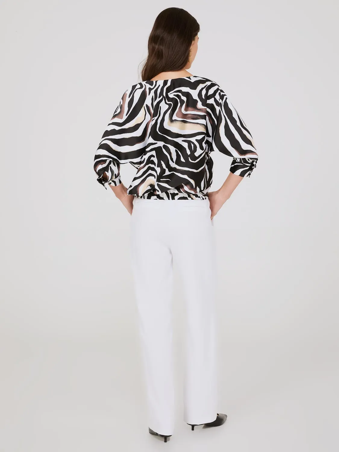 Animal Print Satin Dolman Sleeve Top