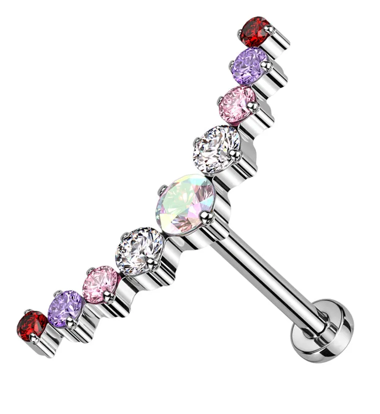 Arc Rainbow CZ Threadless Titanium Labret