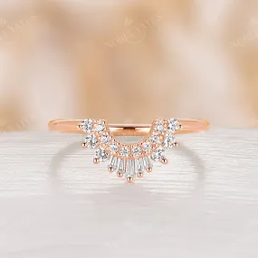 Art deco Baguette Diamond Curved Wedding Band Rose Gold