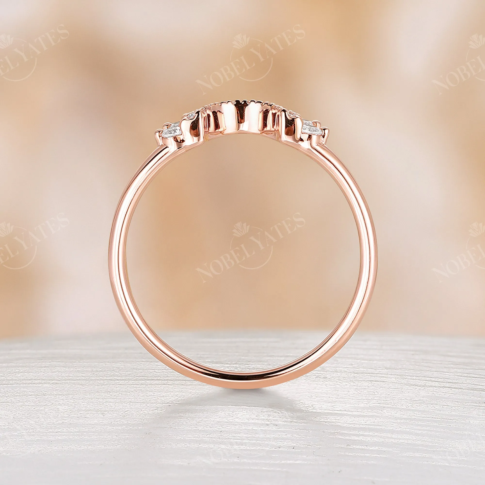 Art deco Baguette Diamond Curved Wedding Band Rose Gold