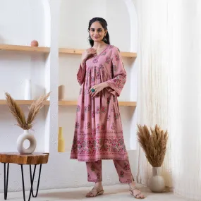 Baby Pink Floral Kurta Pant Set