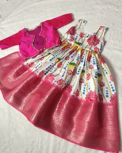 Beautiful Kids Cotton Silk Gown With Coat