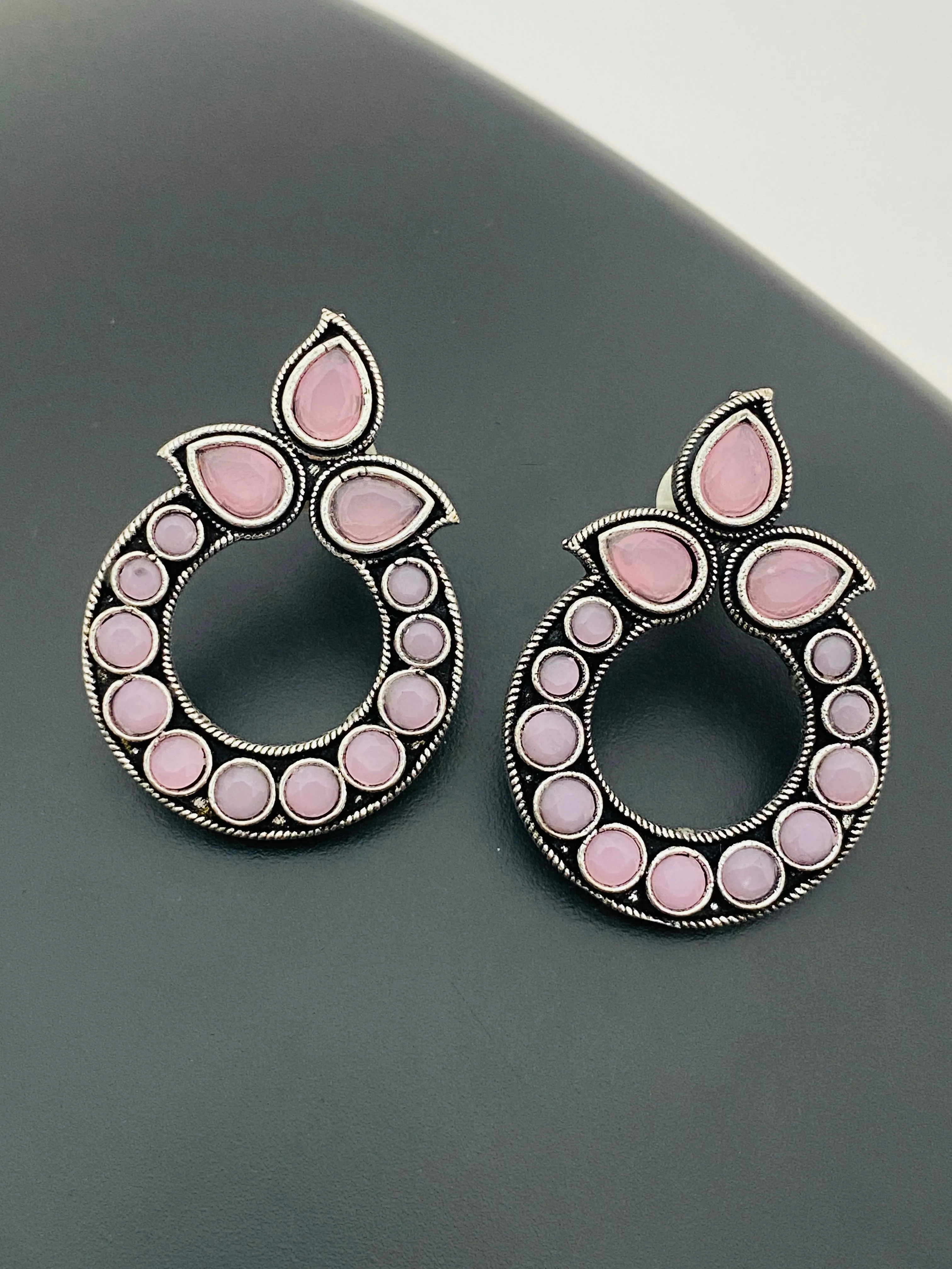 Beautiful Pink stone Oxidized Earrings For Women