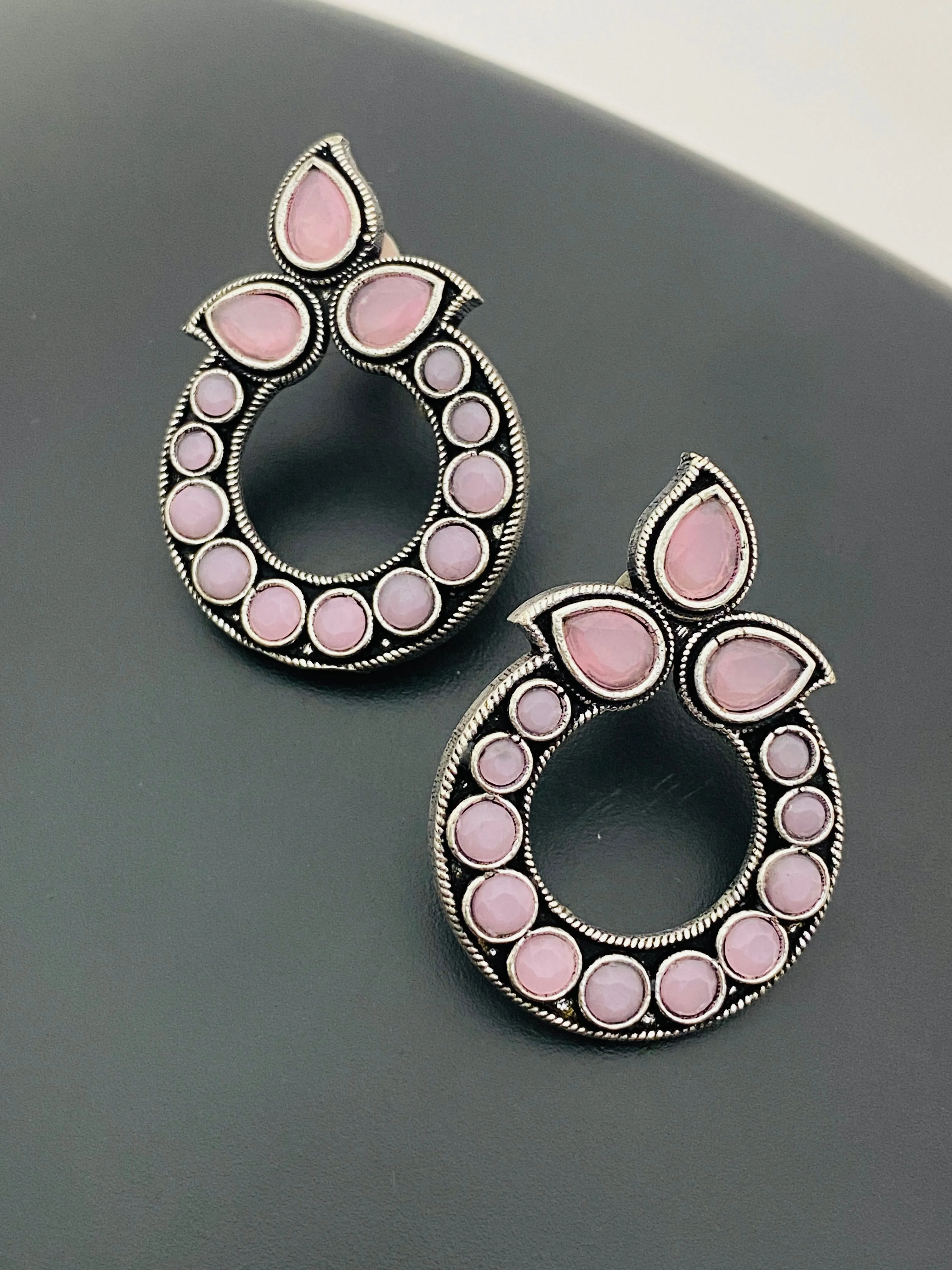 Beautiful Pink stone Oxidized Earrings For Women