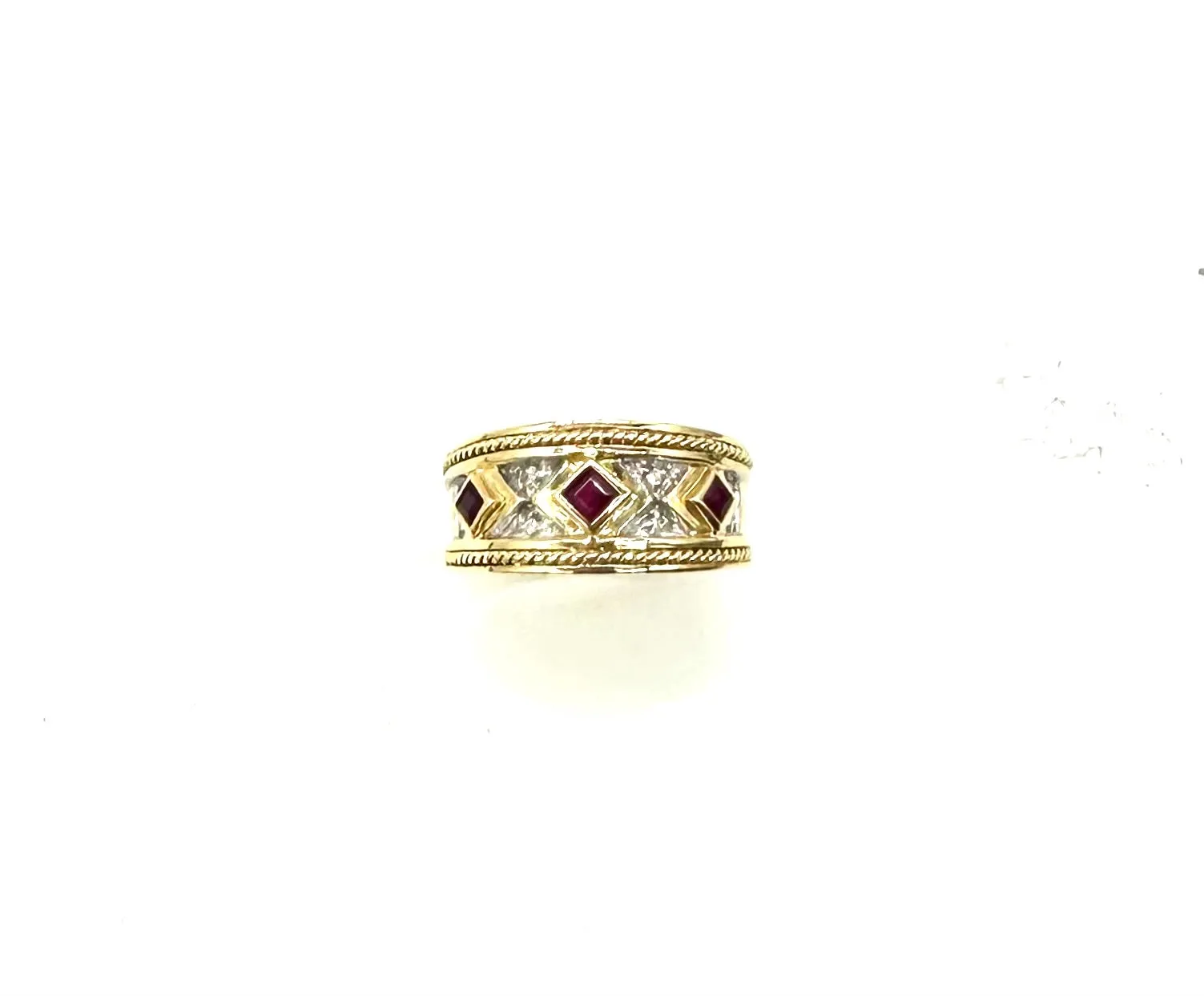 Bezel Set Ruby & Diamond Accent Gold Band