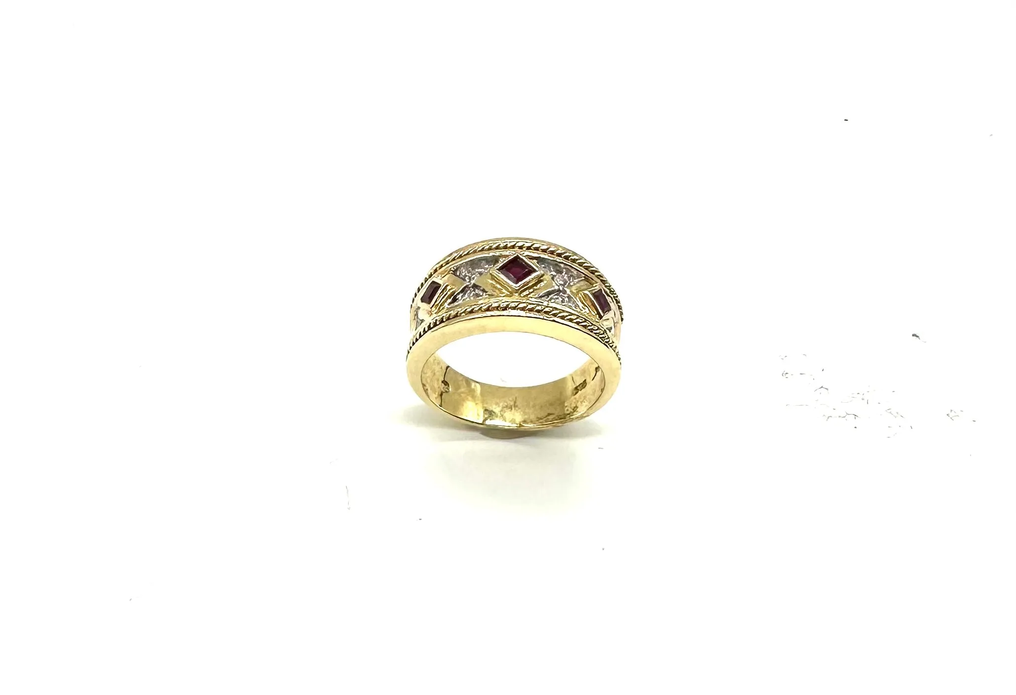 Bezel Set Ruby & Diamond Accent Gold Band