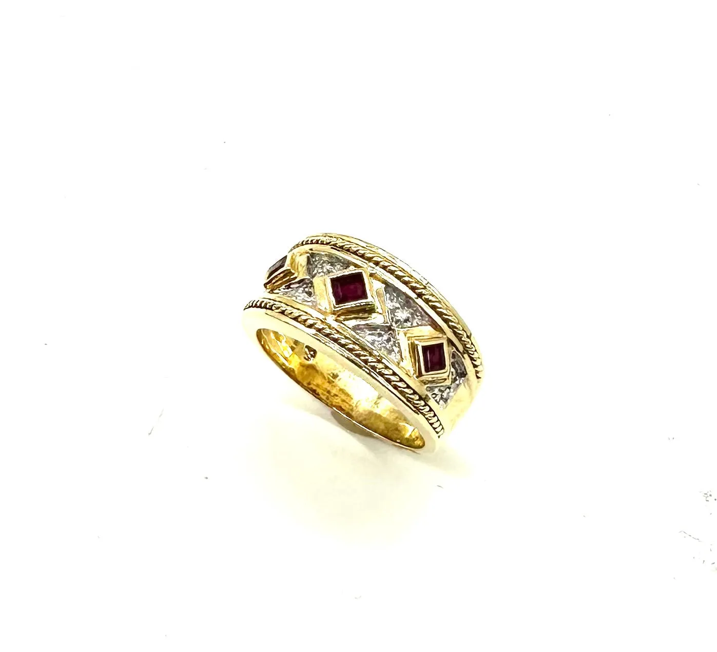 Bezel Set Ruby & Diamond Accent Gold Band