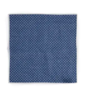 Bigi Handprinted Linen Floral Pocket Square: Blue