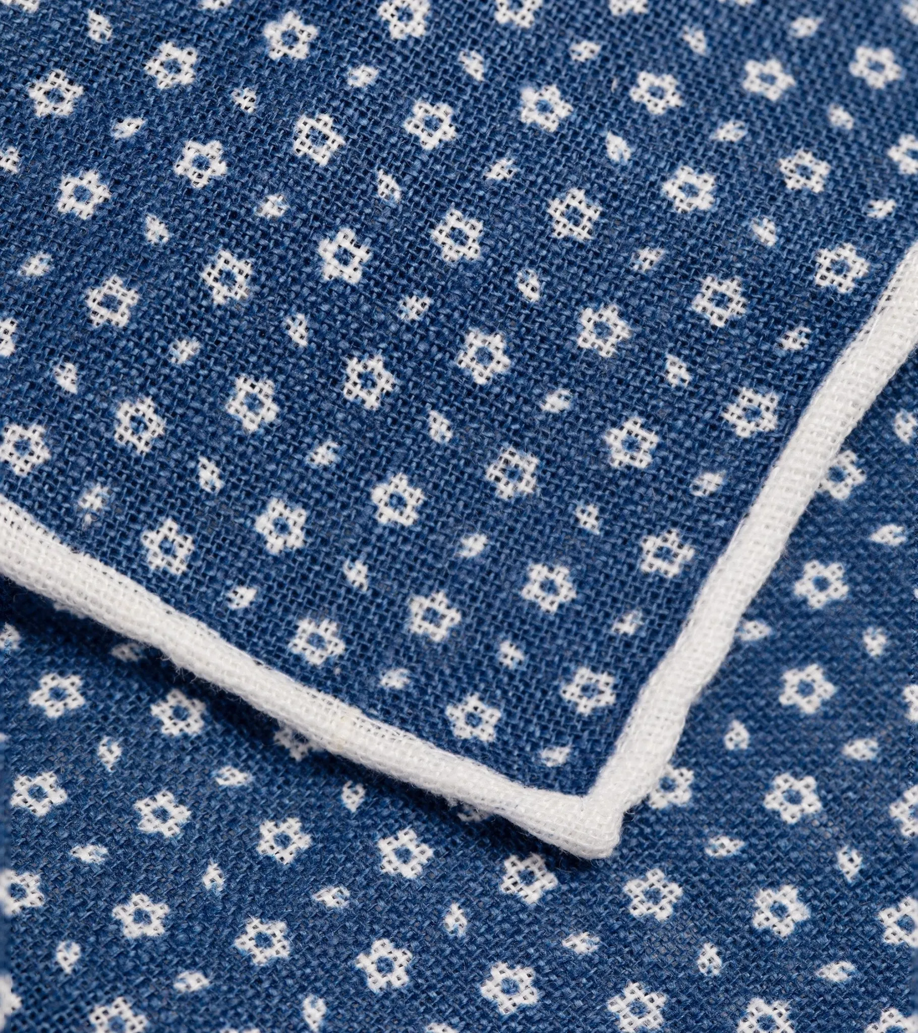 Bigi Handprinted Linen Floral Pocket Square: Blue