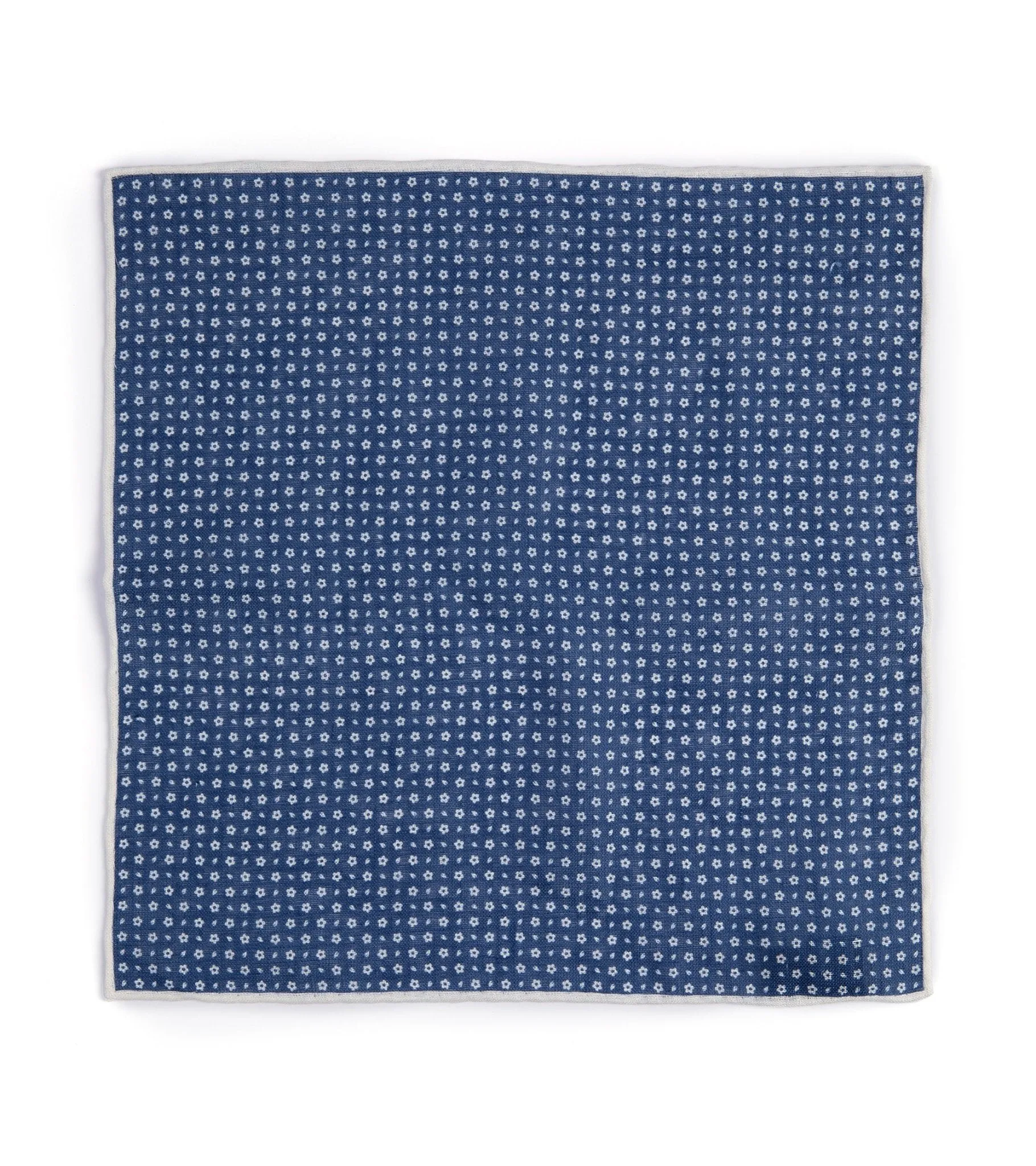 Bigi Handprinted Linen Floral Pocket Square: Blue