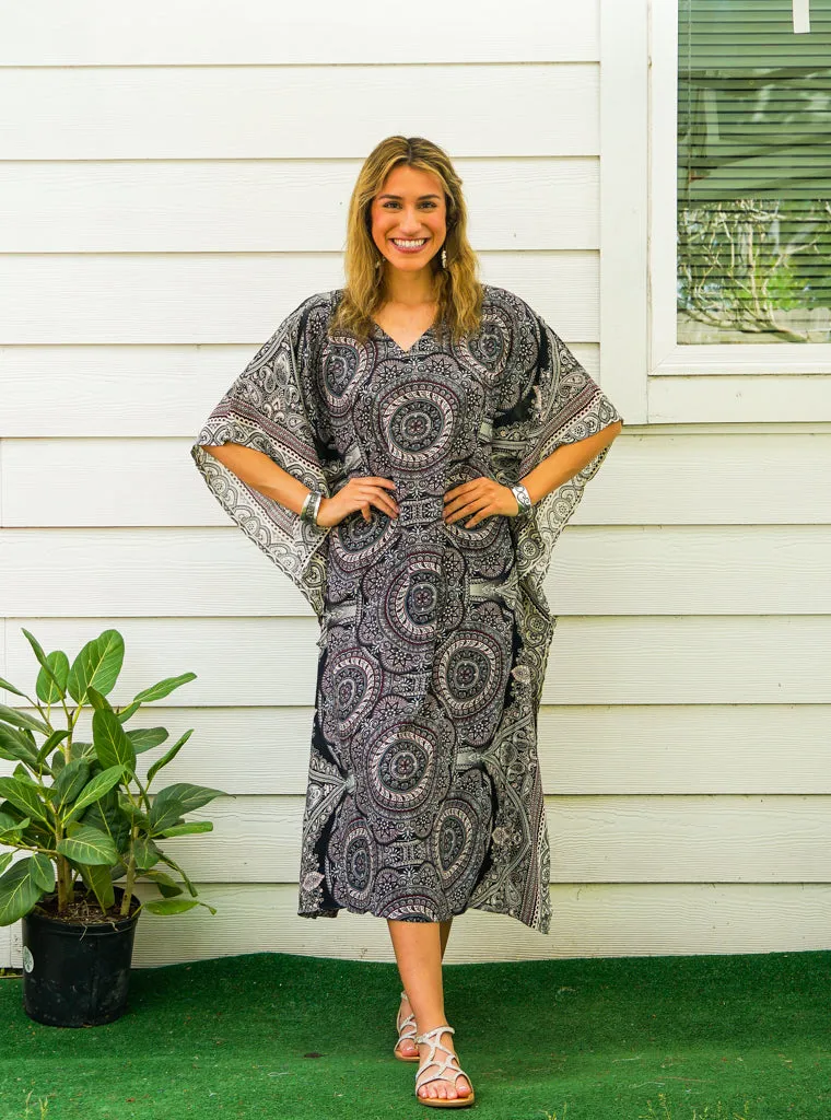 Black and Pink Mandala Kaftan