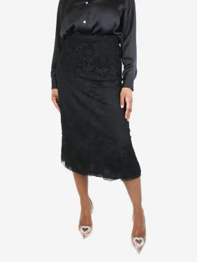 Black floral lace detail midi skirt - size UK 14