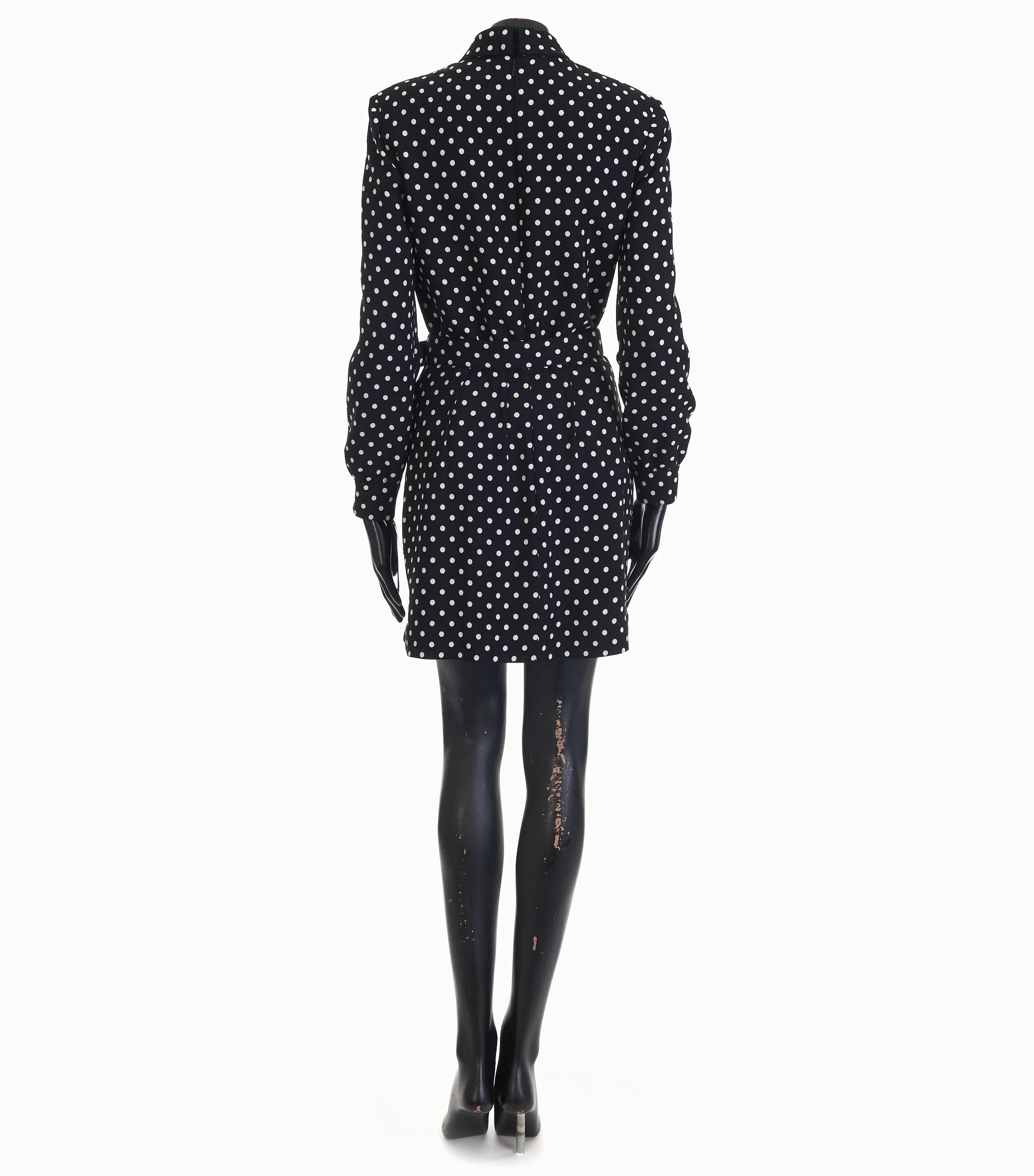 Black Short Polka Dot Dress - Crystal Embellished Belt