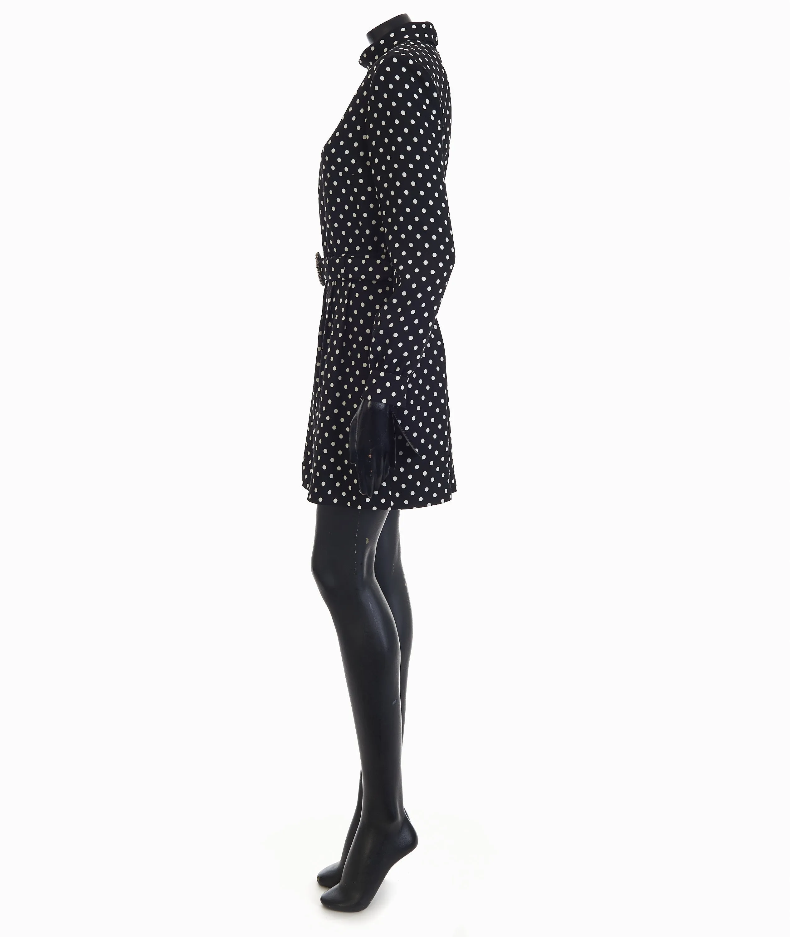 Black Short Polka Dot Dress - Crystal Embellished Belt