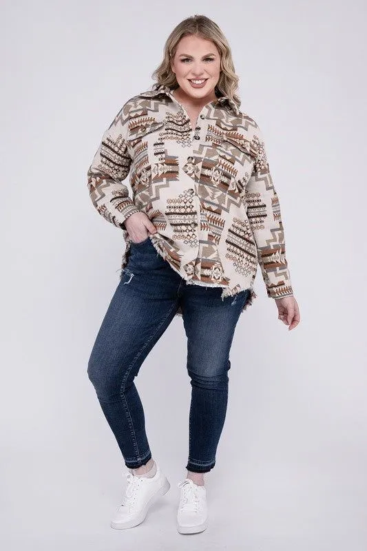 Blue B Plus Size Aztec Western Shacket