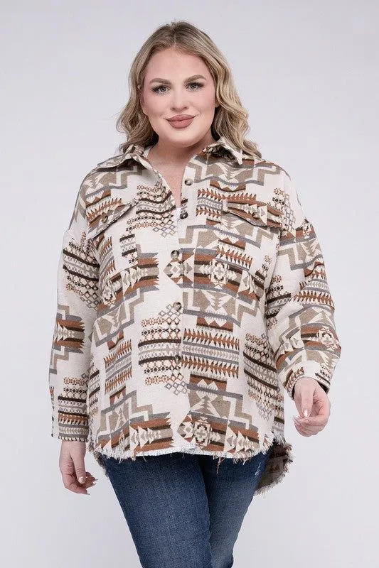 Blue B Plus Size Aztec Western Shacket