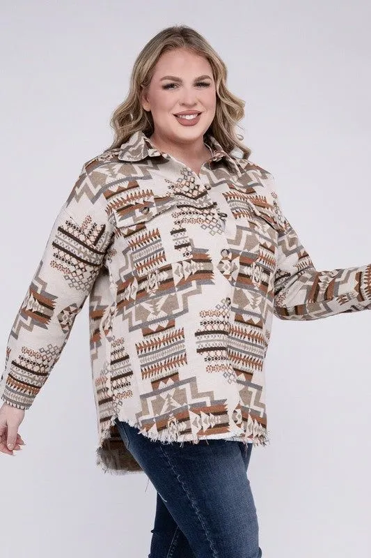 Blue B Plus Size Aztec Western Shacket