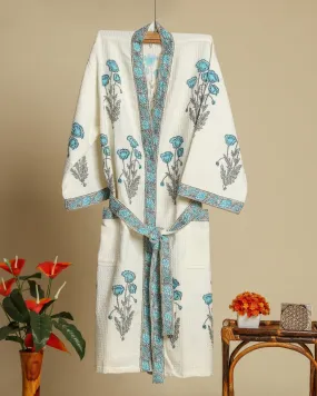 Blue Buta Print Waffle Cotton Bathrobe (BROB11)