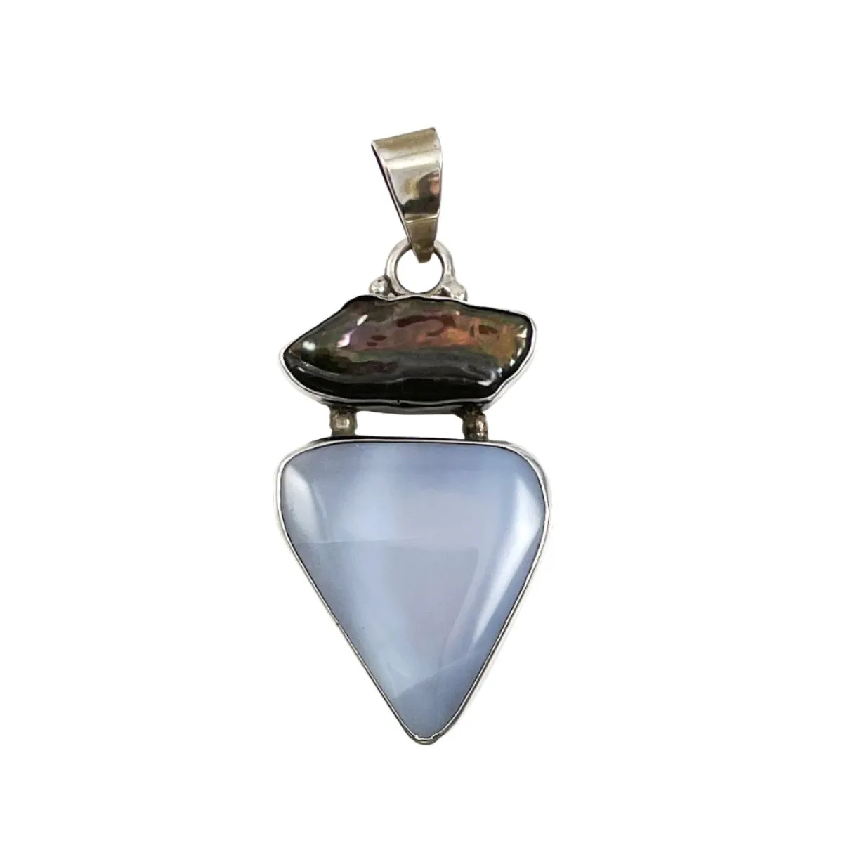 Chalcedony & Biwa Pearl Sterling Pendant