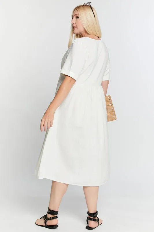 Coleen Linen Dress in Ivory PLUS