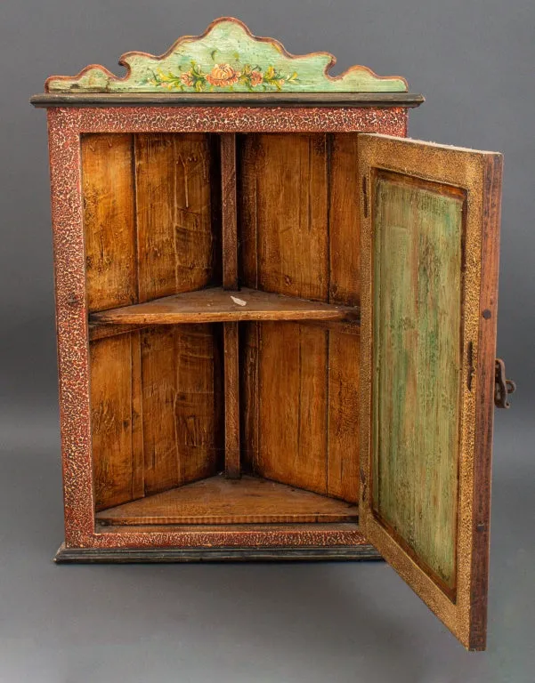 Country Painted Wood Corner wall Cabinet