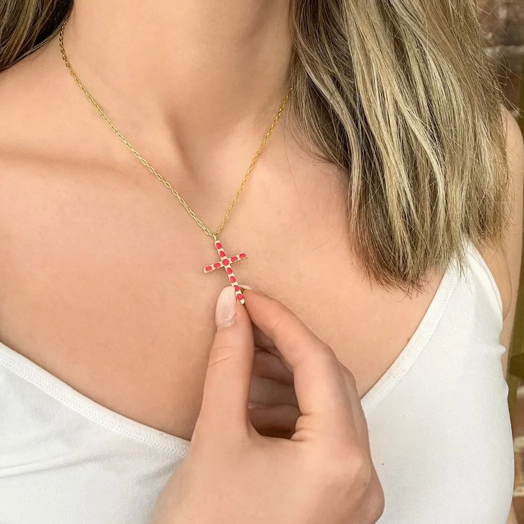 Cross Pendant (Pink) - Gold