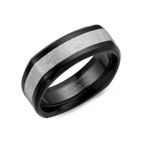 Crown Ring  Black Cobalt & Silver Squared Brush Wedding Band