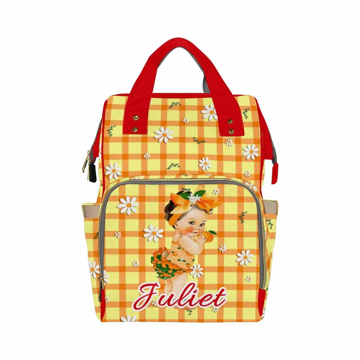 Custom Name Yellow Lattice Diaper Bag Backpack Kid's School Bag