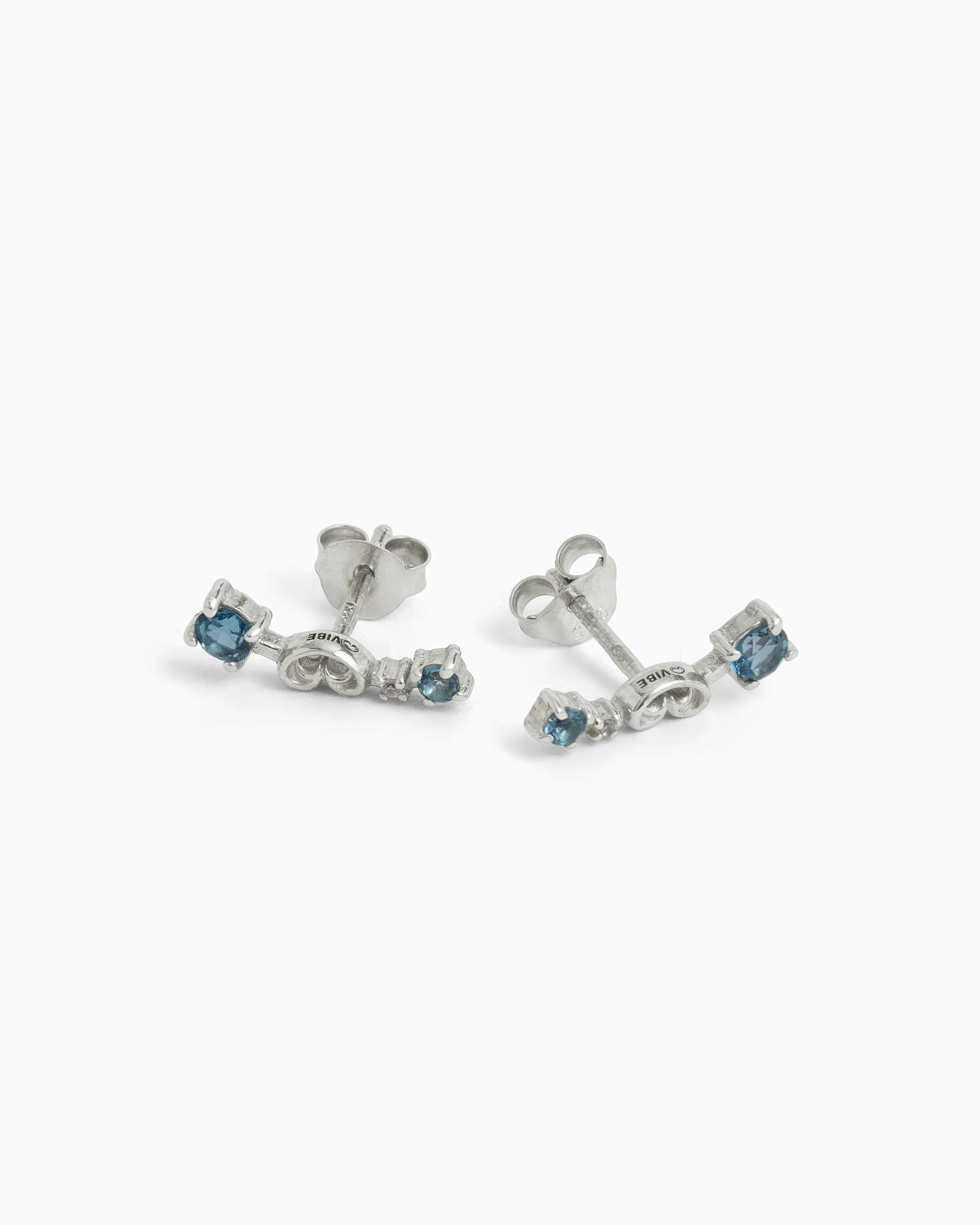 Dragonfly Ear Climber Studs - London Blue Topaz/White Zircon