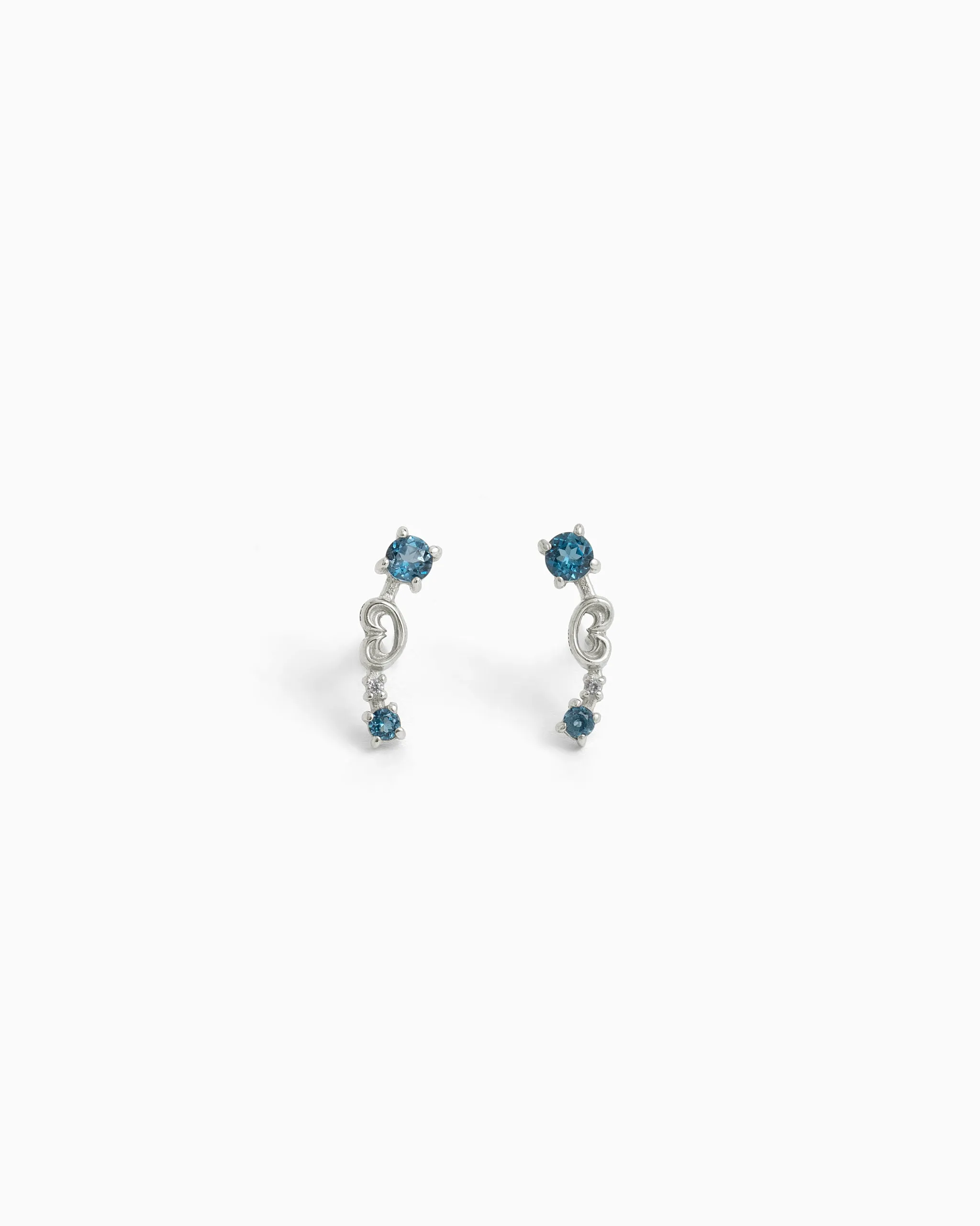 Dragonfly Ear Climber Studs - London Blue Topaz/White Zircon