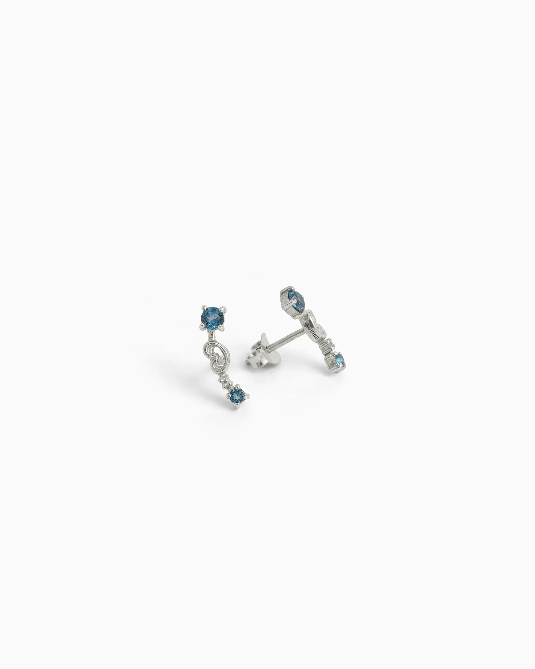 Dragonfly Ear Climber Studs - London Blue Topaz/White Zircon