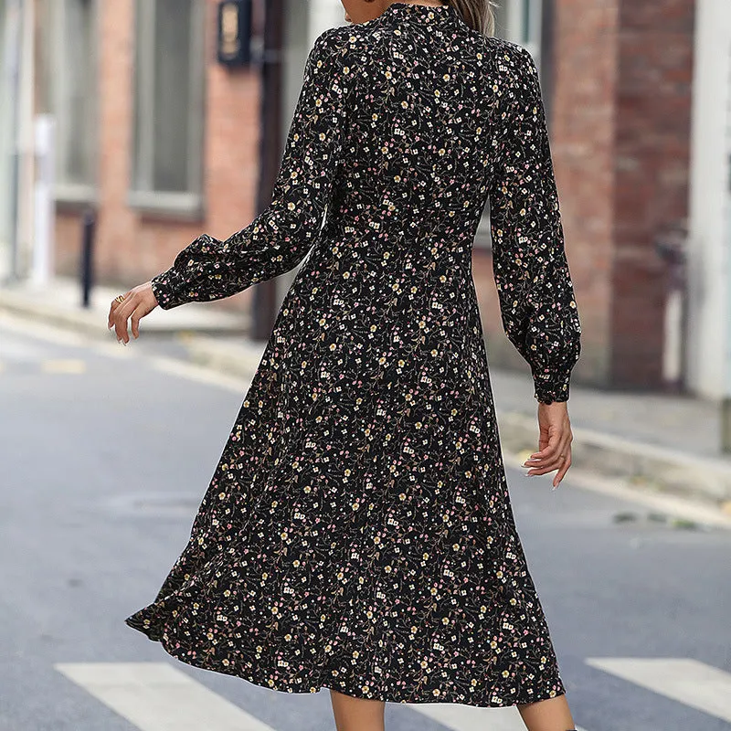 DressBetty - Waist Closing Floral Velvet Dress