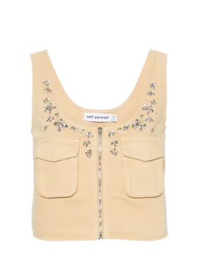 Embellished Denim Cargo Top