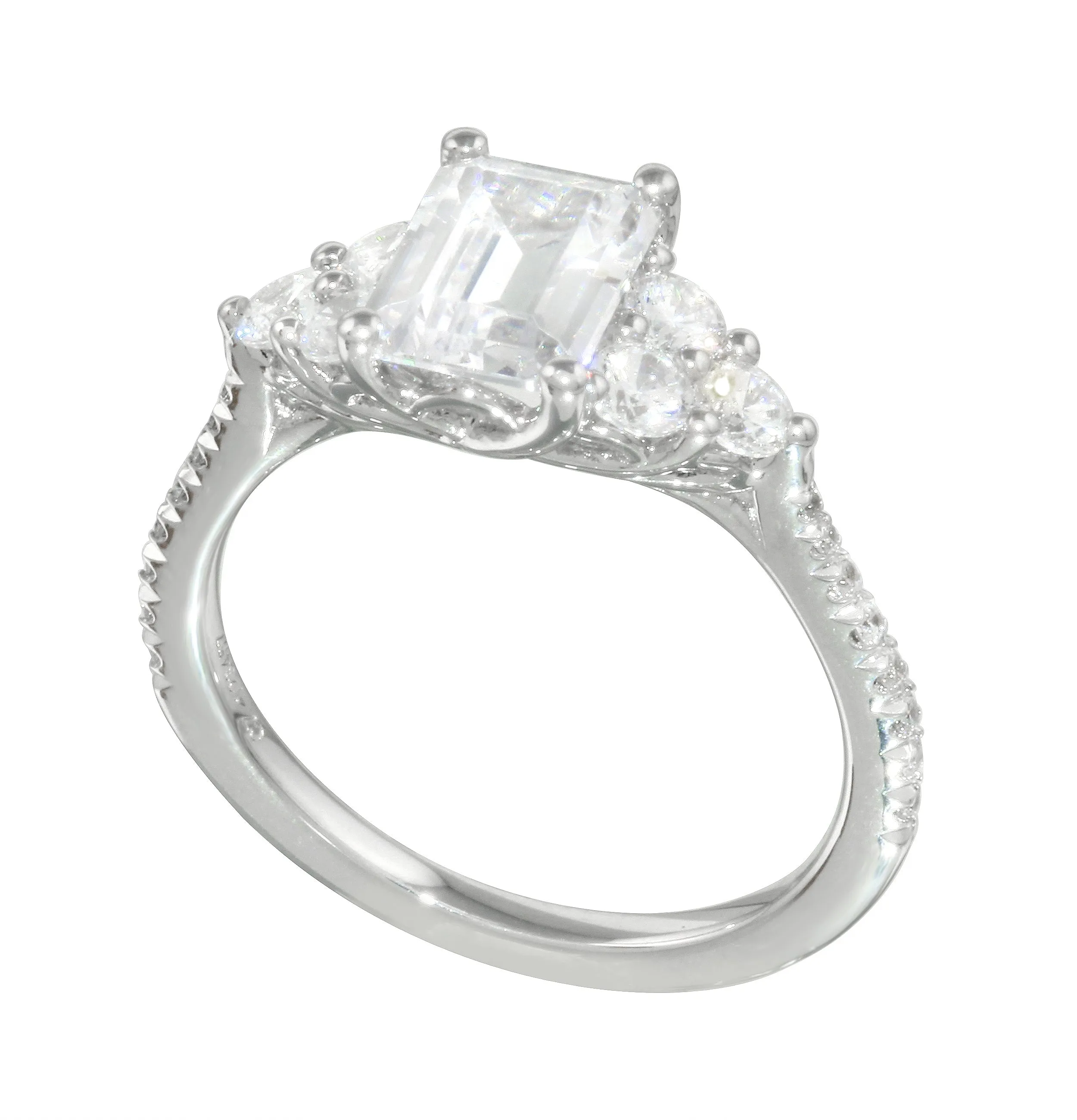 Emerald Cut Diamond Trio Engagement Ring