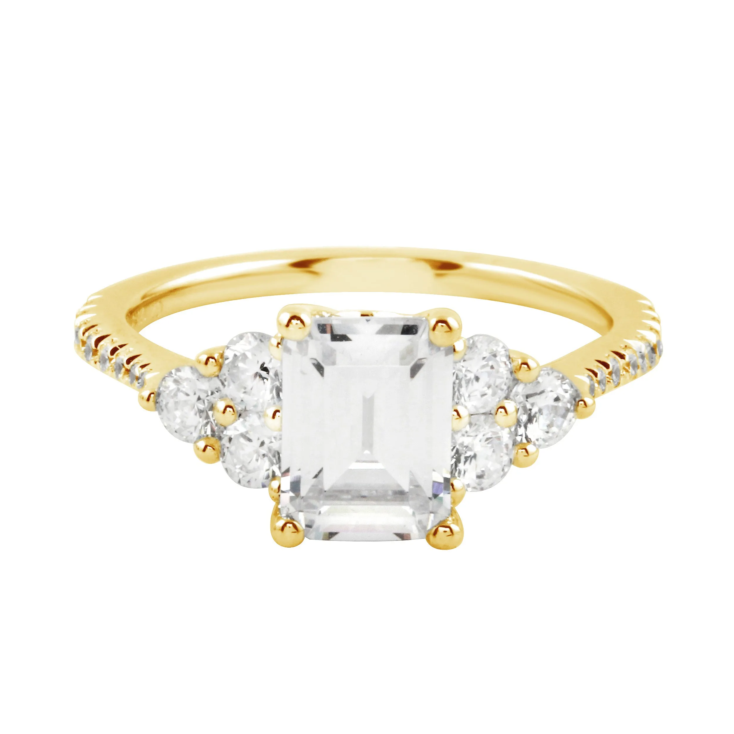 Emerald Cut Diamond Trio Engagement Ring