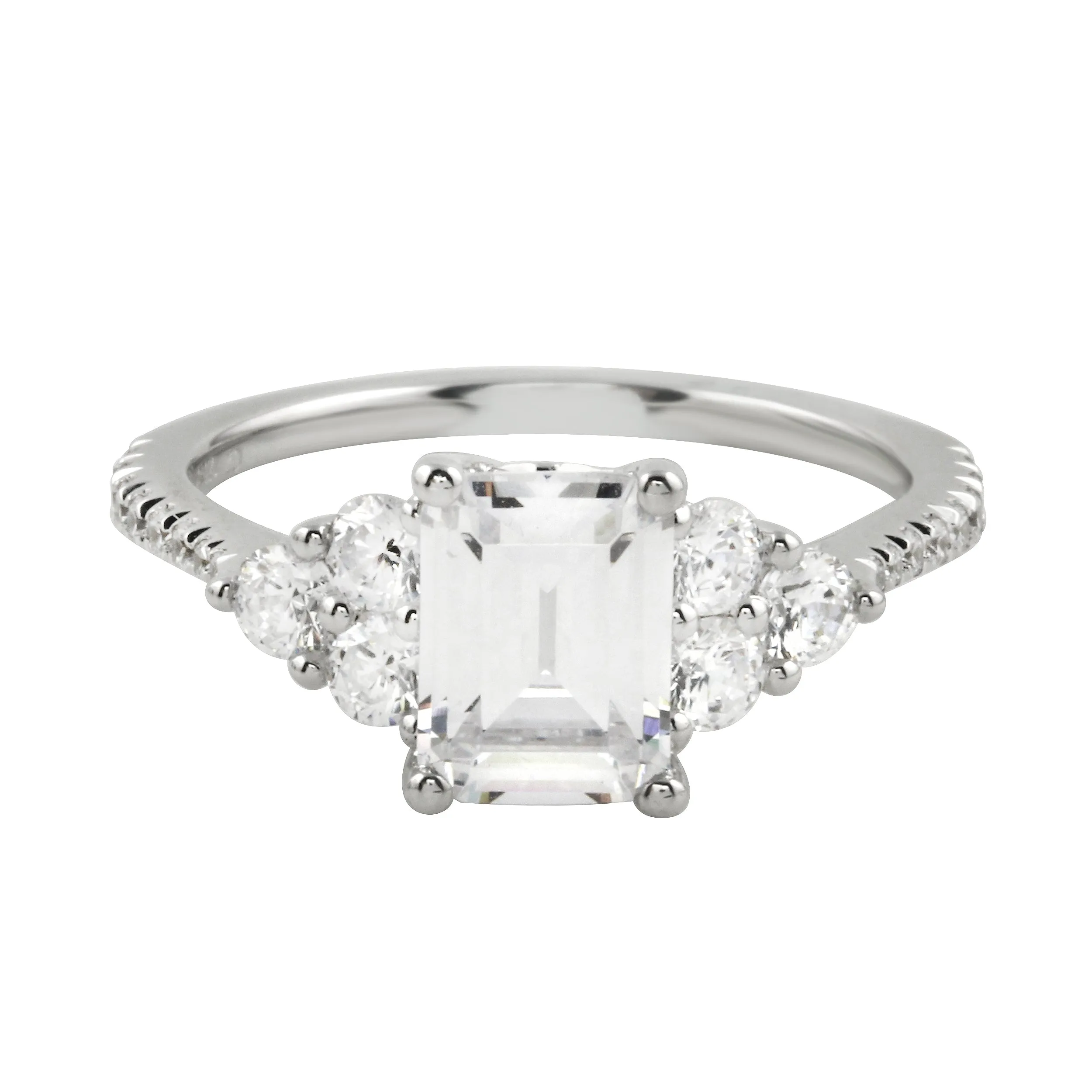 Emerald Cut Diamond Trio Engagement Ring