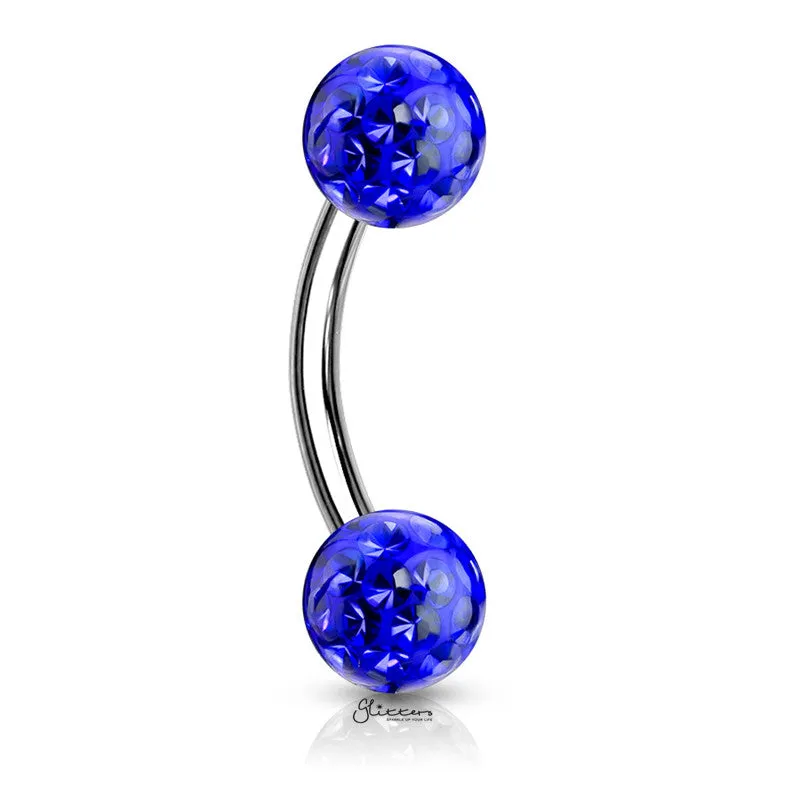 Epoxy Covered Crystal Paved Balls Eyebrow Barbells - Blue